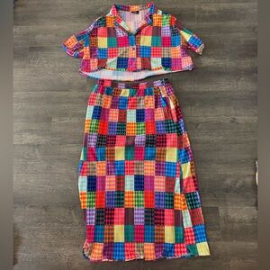 Dressed in LALA Multicolor Checkered Crop Top & Midi Skirt Set